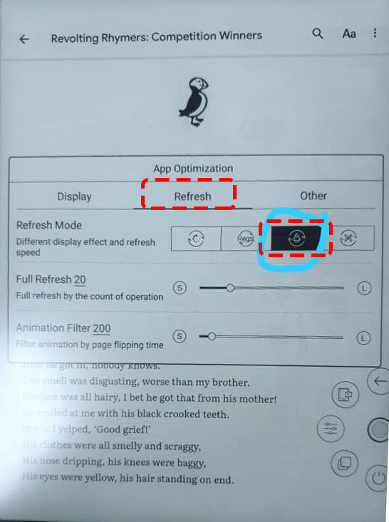 BOOX Android eReader App-Optimisation-Refresh-Mode-Force-A2
