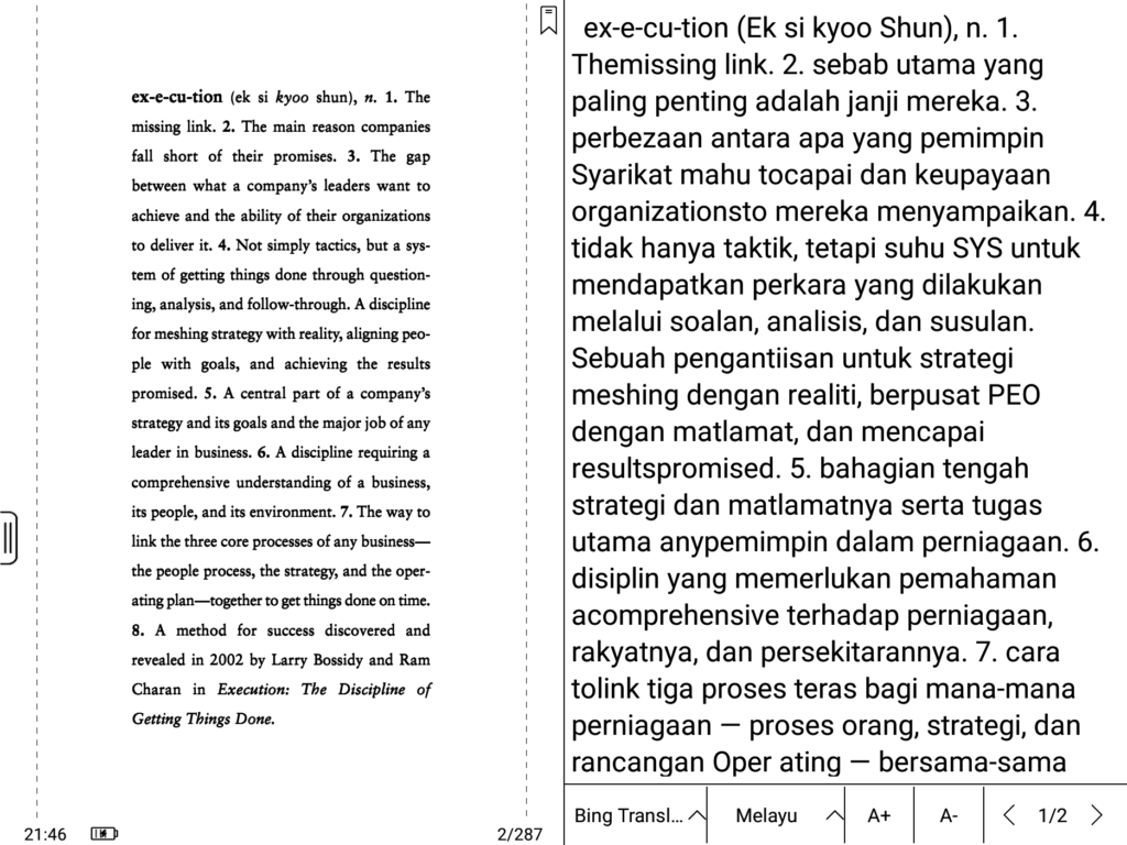 BOOX Note2 10.3" Android eReader Real-time eBook Translation into Melayu in Malaysia