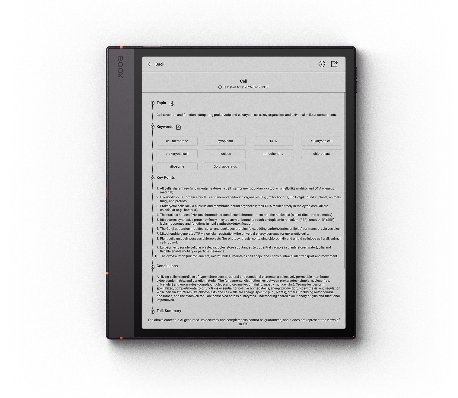 BOOX Note Air6 C Talk Insights summary with topics, keywords and key points