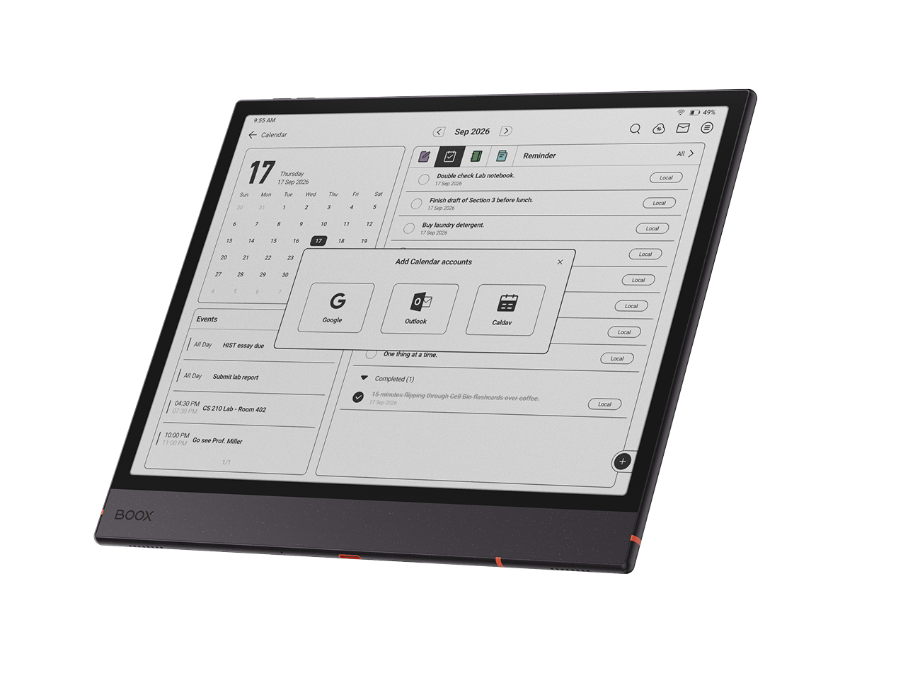 Calendar Memo with tasks and calendar account synchronization