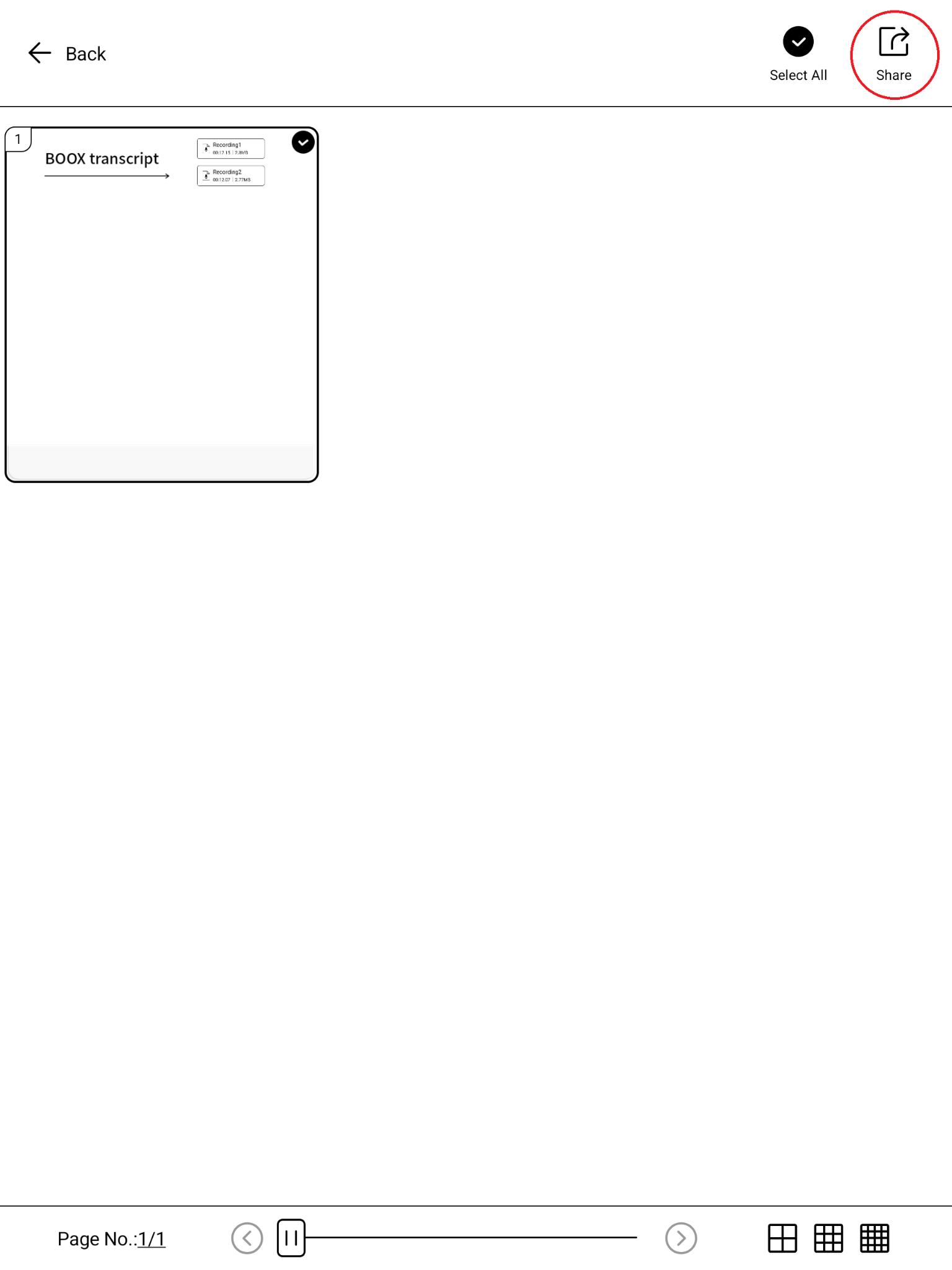 Step 6b — Select the relevant notebook pages and tap Share at the top right.